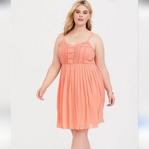 Torrid Coral Sleeveless Stretch Pleated Skirt Mini Dress Women's Size 2X